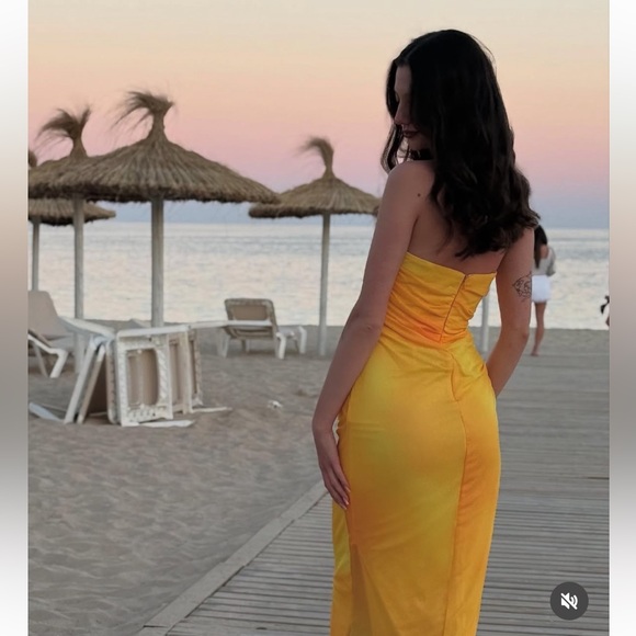 Zara NWT yellow orange tie dye printed tulle midi draped ruched sweetheart dress - Picture 14 of 16